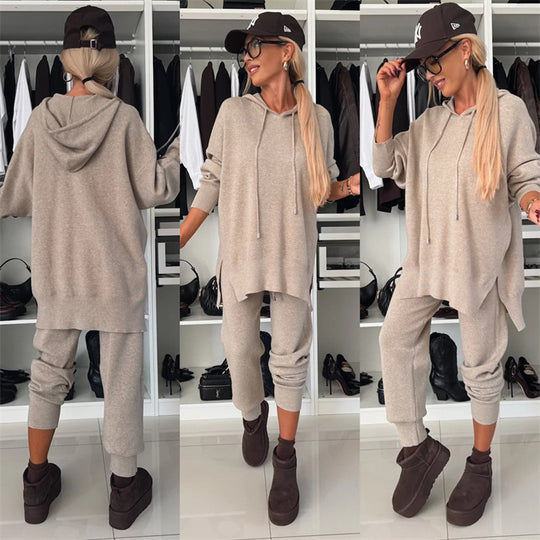 Damen Hoher Komfort Hoodie und Jogginghose Set Fudus