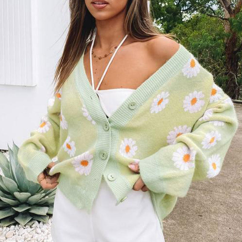 Damen lässige Strickjacke mit floralem Design Fudus