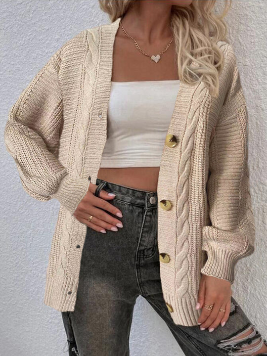 Damen Grobstrickcardigan mit Knopfdetails und Zopfmuster Fudus