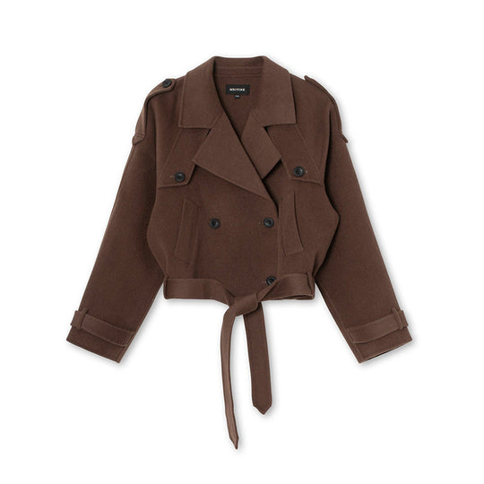 Damen Kurze Wolljacke im Trench-Stil mit stylischen Details Fudus