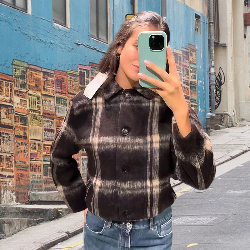 Damen lässige Oversized-Jacke mit kariertem Design Fudus