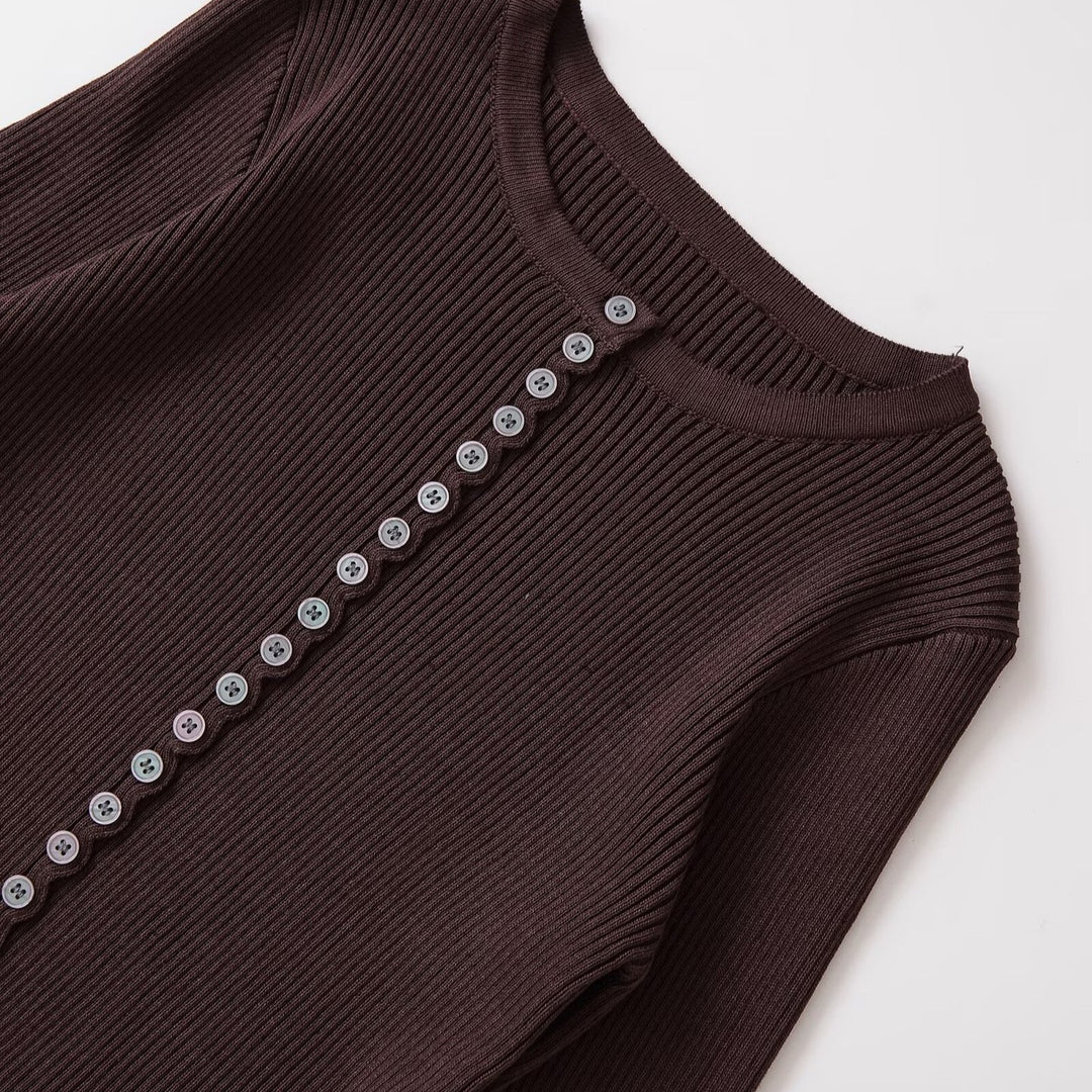 Damen modischer cropped Pullover mit Knopfdetails Fudus