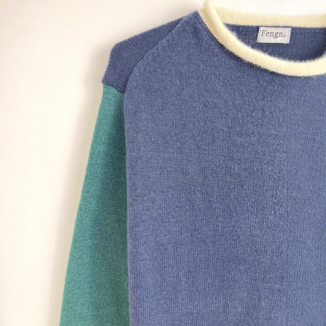 Damen klassischer, farbiger Rundhals-Pullover aus hochwertiger Baumwolle Fudus