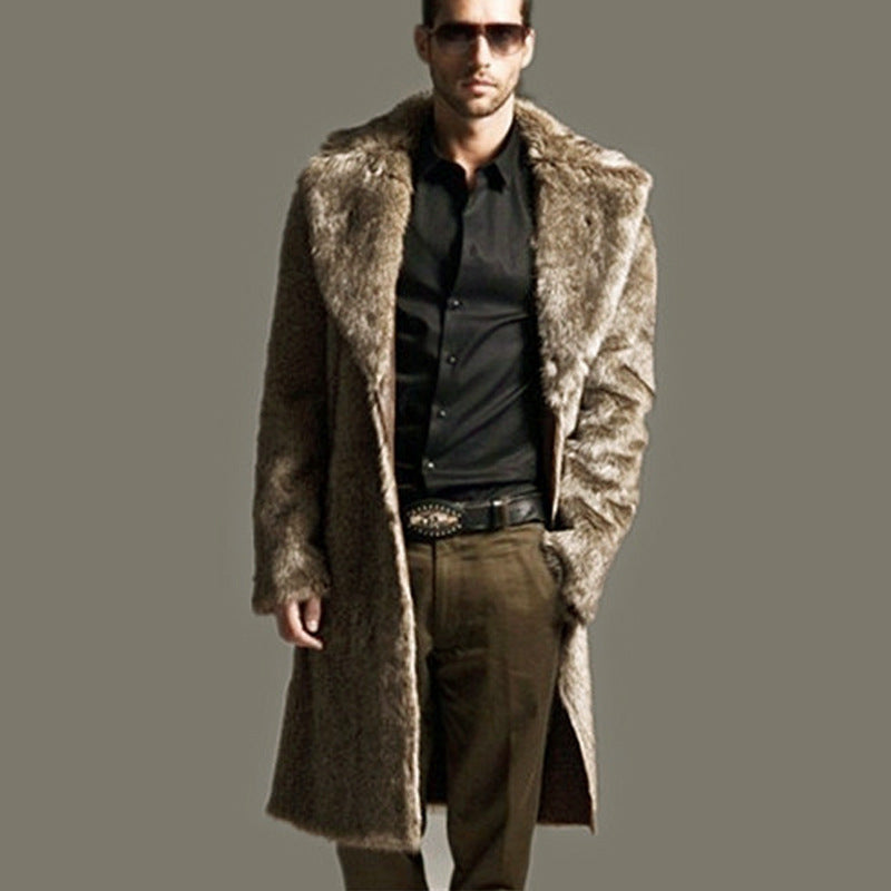 Damen Luxuriöser Kunstpelz-Mantel mit breitem Revers Fudus