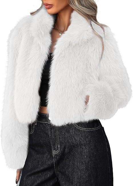 Damen Kurze Kunstpelzjacke mit weichem Fell und eleganter Silhouette Fudus