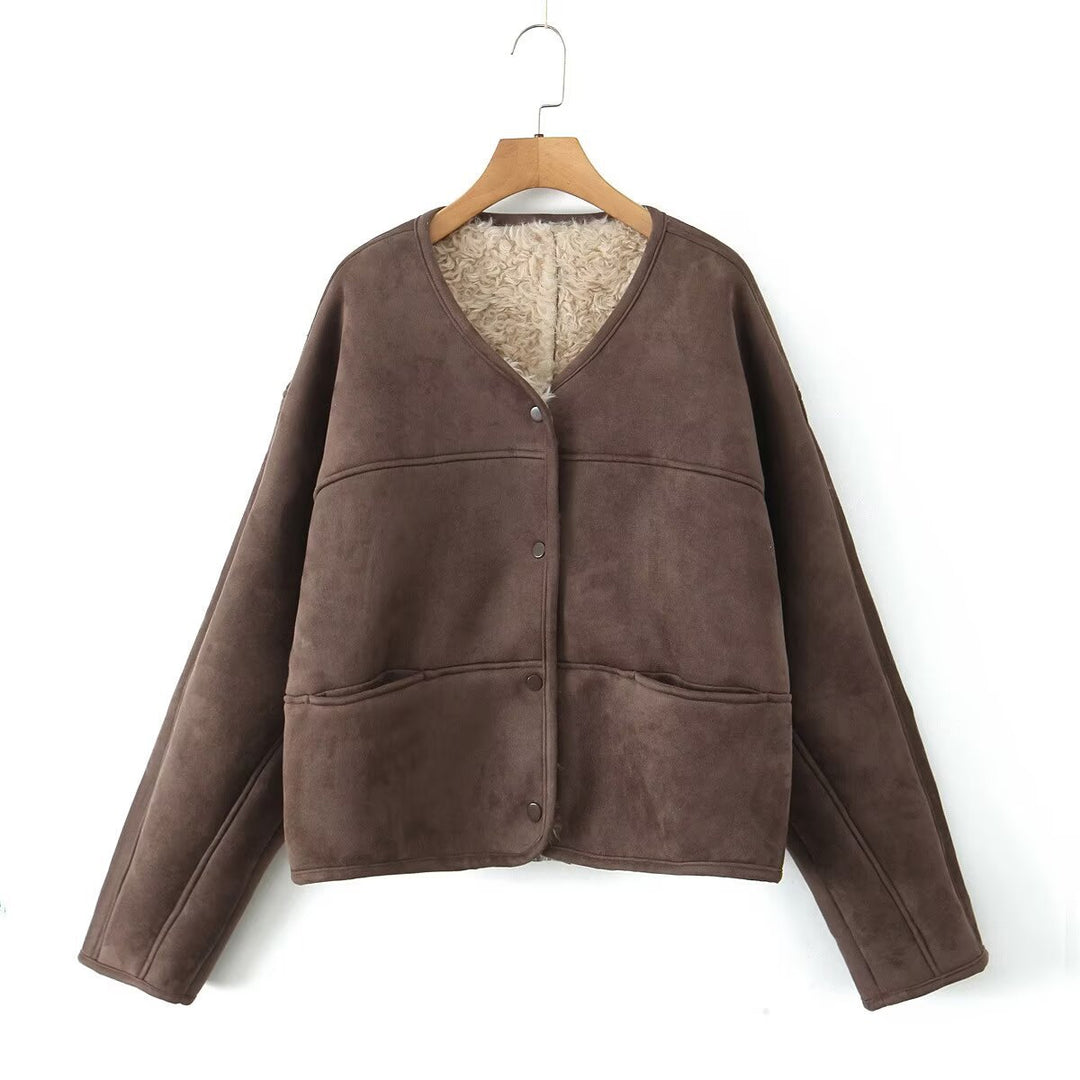 Damen Kunstfelljacke mit großzügigem Schnitt und Taschen Fudus