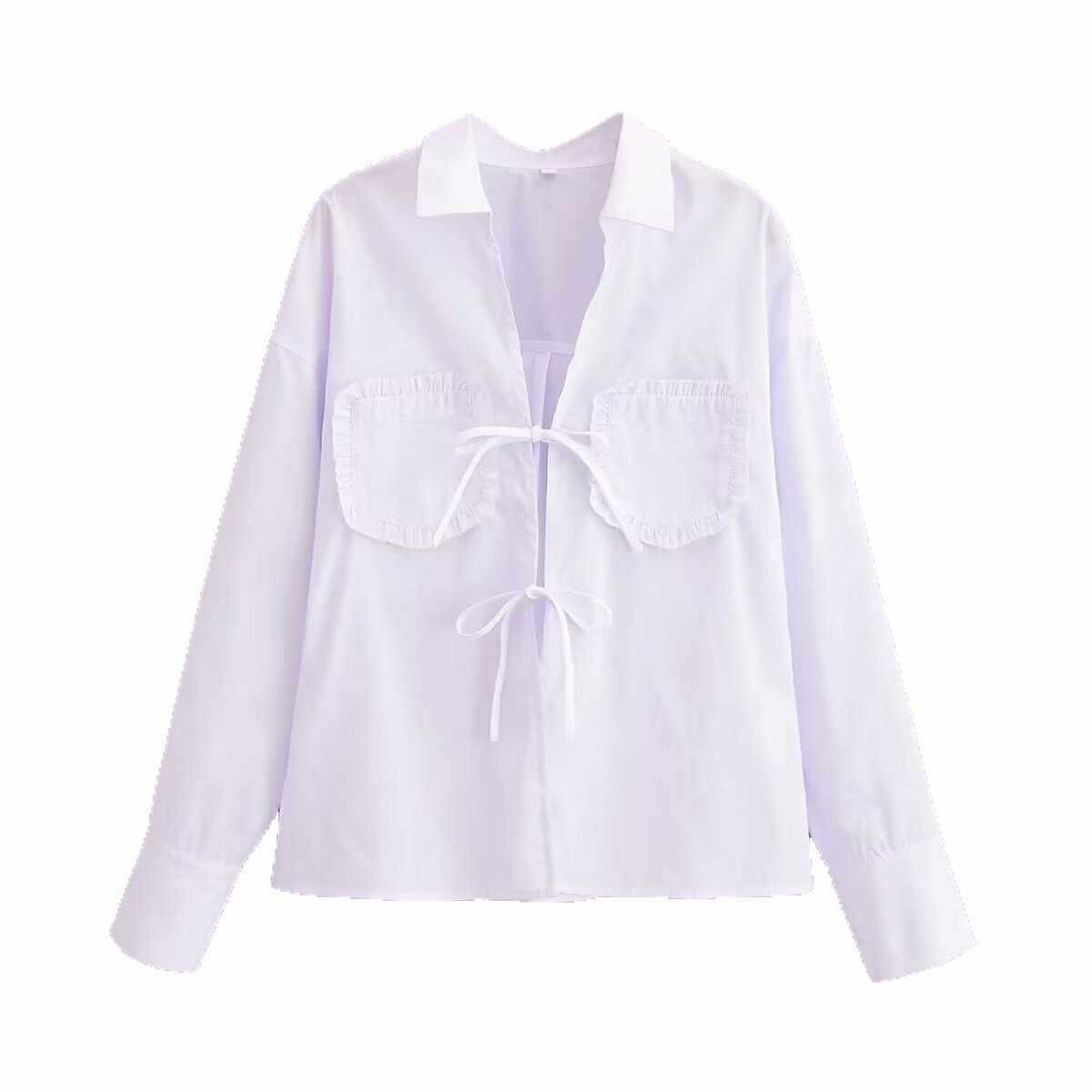 Damen lässige Bluse mit Rüschendetails und Kordelzug Fudus