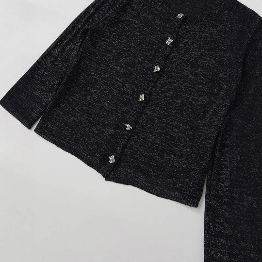 Damen kurzärmliger Strickcardigan mit dekorativen Knöpfen Fudus