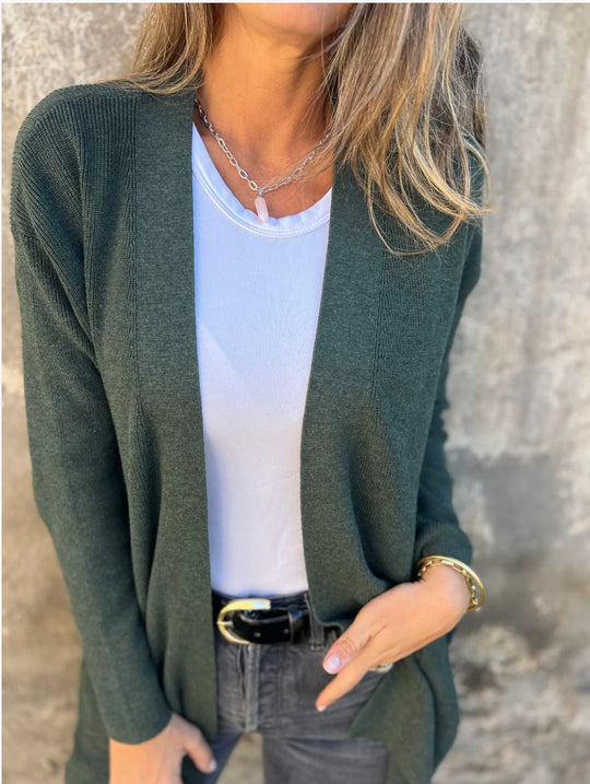 Damen Langstrickjacke mit praktischen Taschen und elegantem V-Ausschnitt Fudus