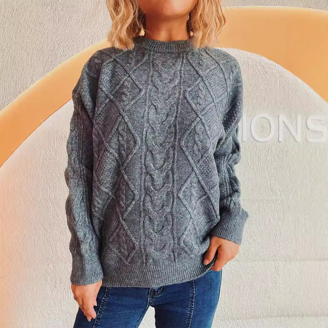 Damen Grobstrickpullover mit elegantem Zopfdesign und lässigem Schnitt Fudus