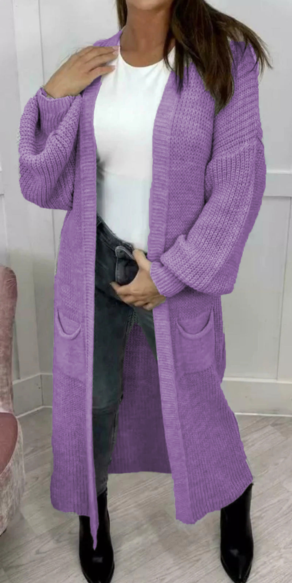 Damen Grobstrickcardigan mit lässiger Passform und langen Ärmeln Fudus