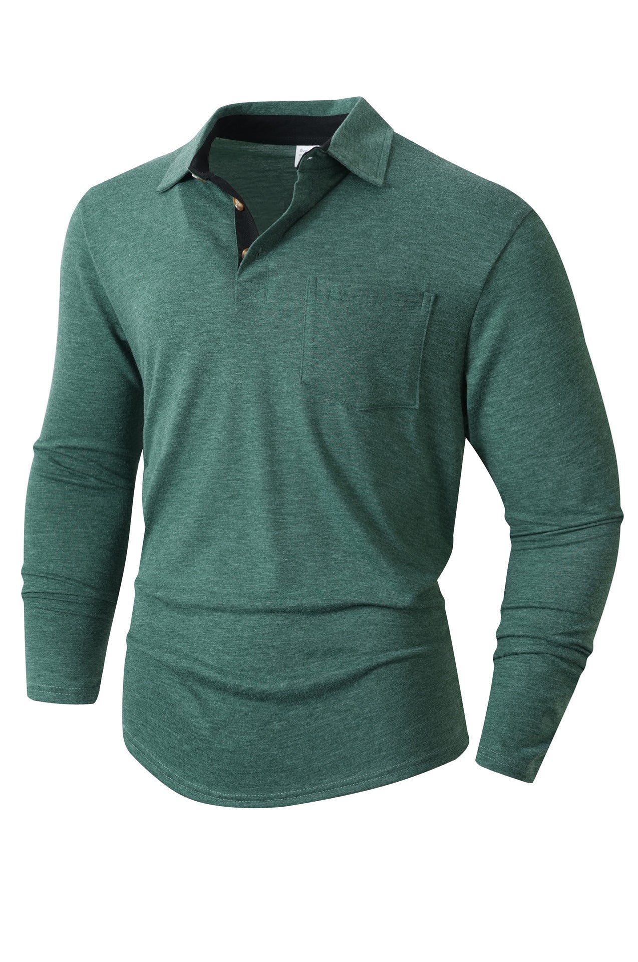 Herren lässiges Langarm-Polo mit innovativem Kragen-Design und praktischer Brusttasche Fudus