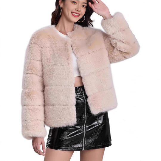 Damen Kunstfelljacke mit strukturiertem Schnitt und voluminösen Ärmeln Fudus