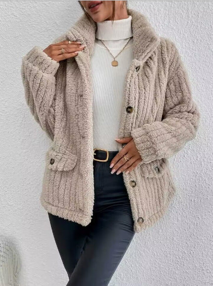 Damen Kuschelige Fleecejacke mit aufgesetzten Taschen Fudus