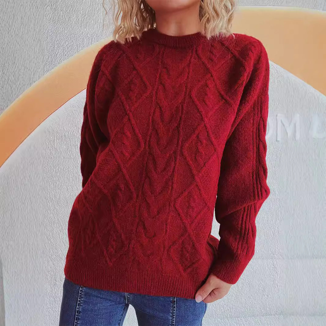 Damen Grobstrickpullover mit elegantem Zopfdesign und lässigem Schnitt Fudus