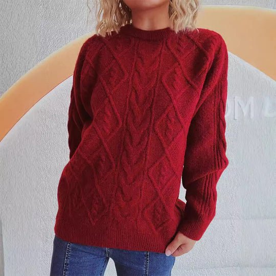 Damen Grobstrickpullover mit elegantem Zopfdesign und lässigem Schnitt Fudus