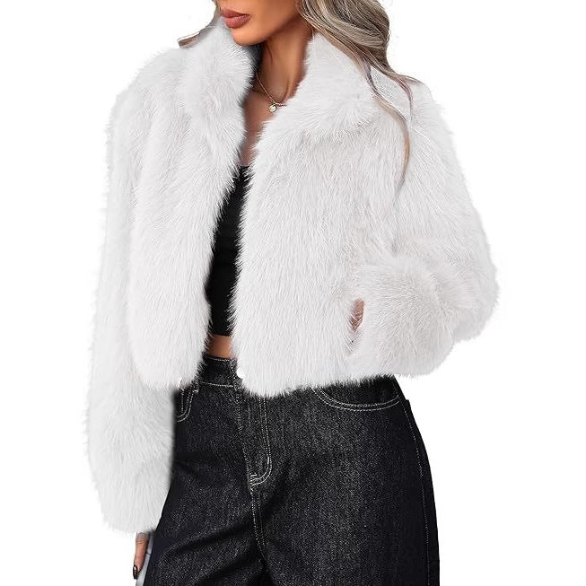 Damen Kurze Kunstpelzjacke mit weichem Fell und eleganter Silhouette Fudus