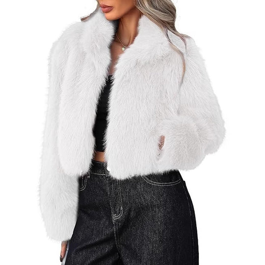 Damen Kurze Kunstpelzjacke mit weichem Fell und eleganter Silhouette Fudus