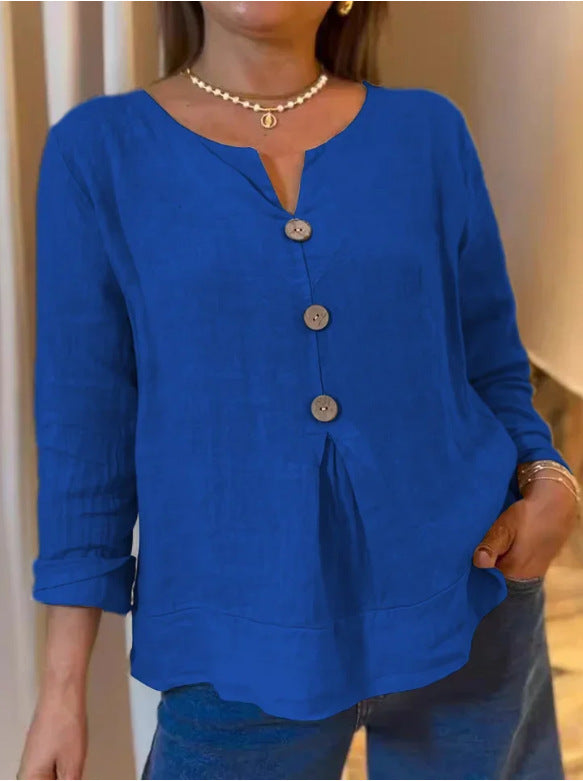 Damen lässige Bluse mit Knopfdetails und luftiger Schnittführung Fudus