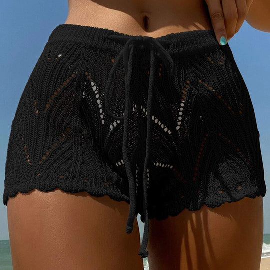 Damen Häkelshorts mit elastischem Bund und dekorativen Lochmustern Fudus