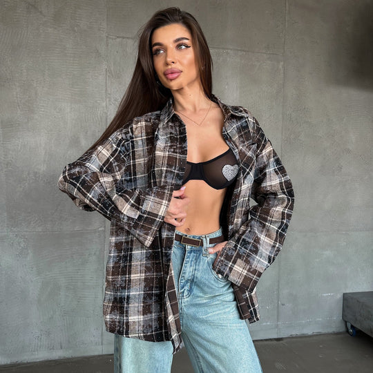 Damen Karierte Overshirt Fudus