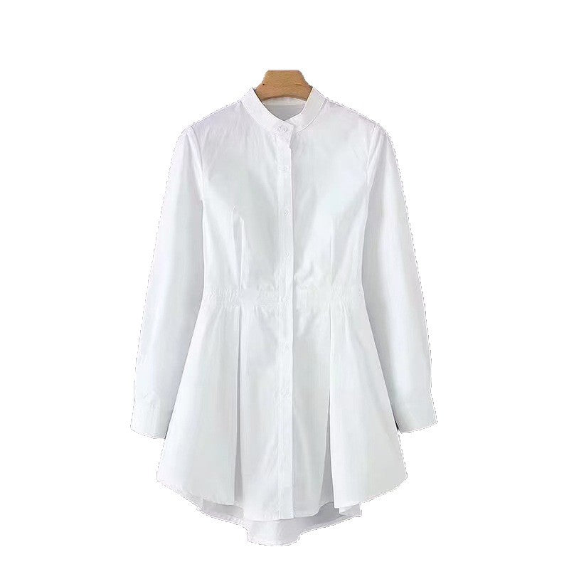 Damen Langarmbluse mit tailliertem Schnitt und knöpfbarem Stehkragen Fudus