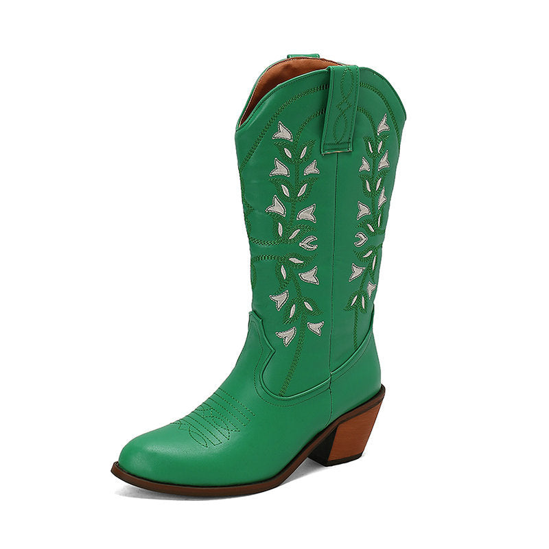 Damen elegante Western-Stiefel mit ausdrucksvoller Stickerei Fudus