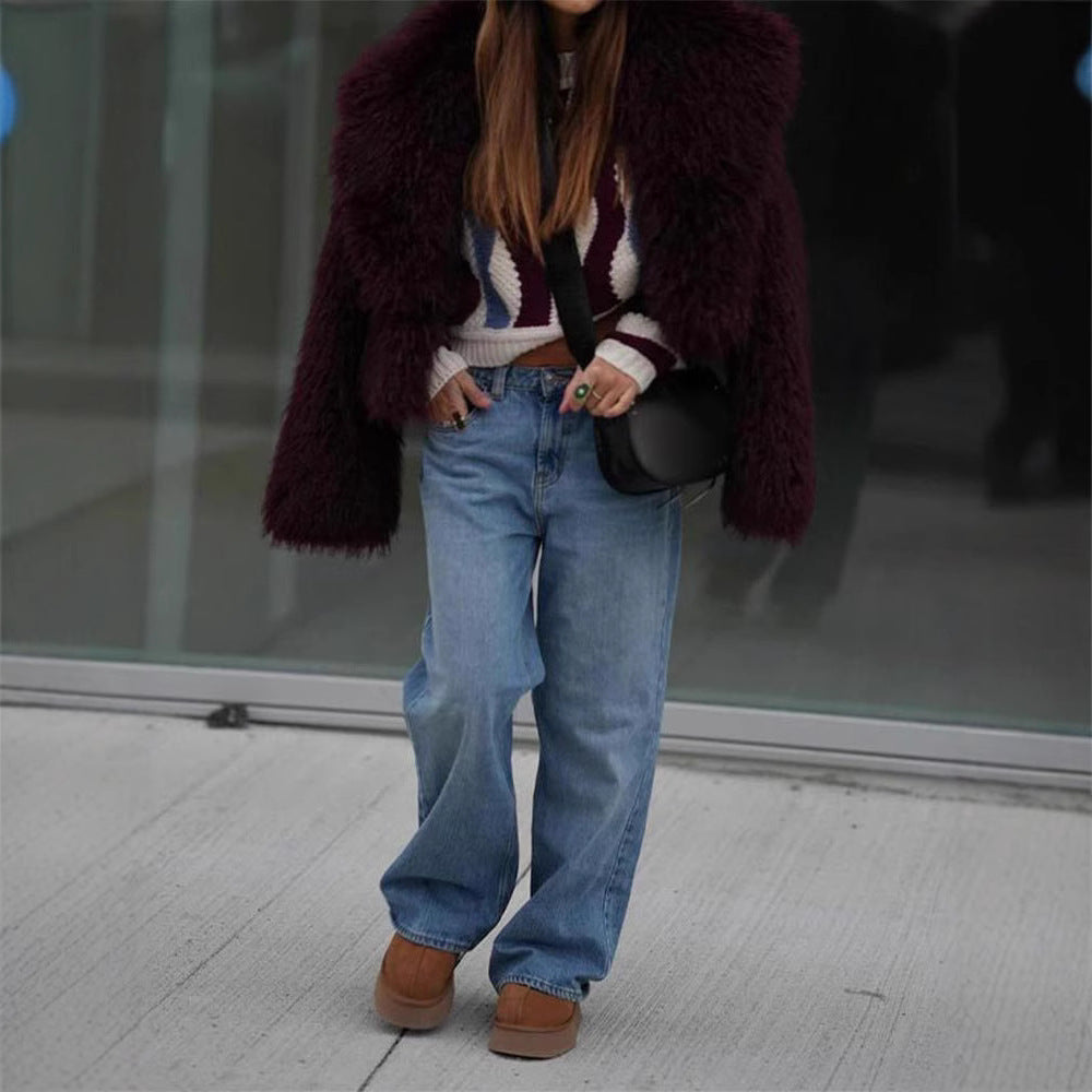 Damen Kunstfellmantel im modischen Oversized-Schnitt Fudus