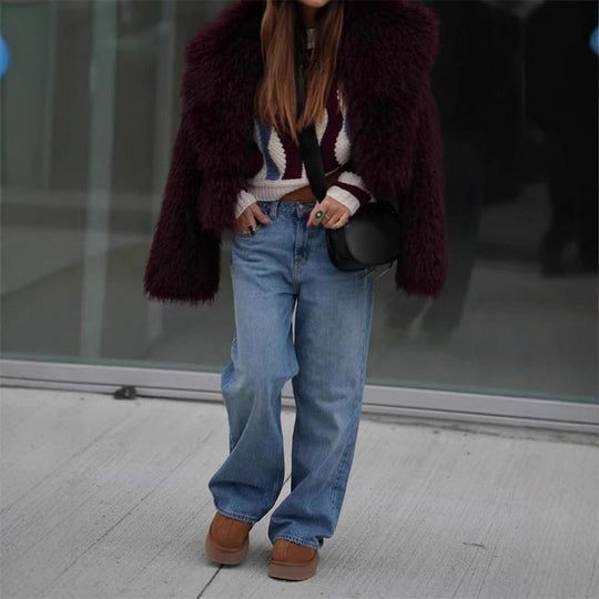 Damen Kunstfellmantel im modischen Oversized-Schnitt Fudus