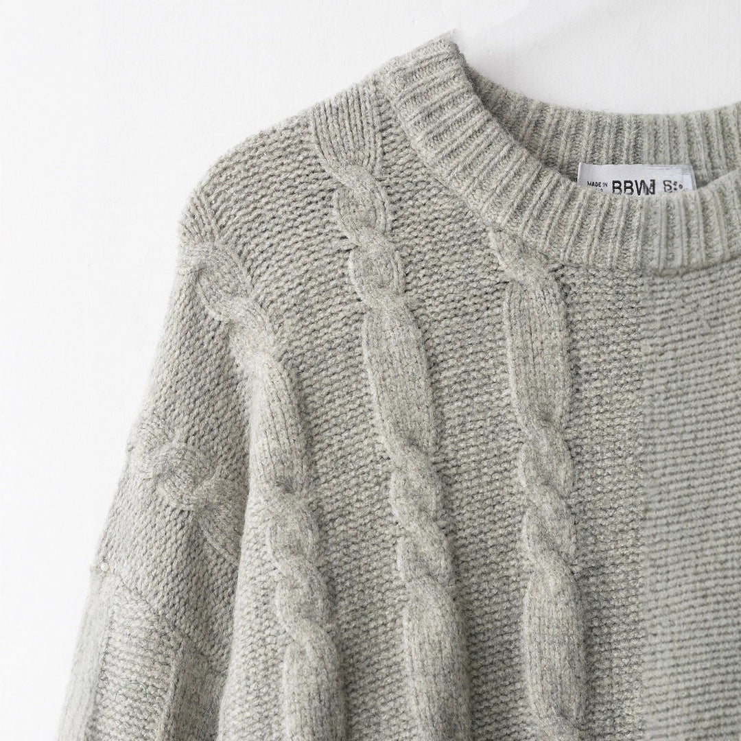 Damen kuscheliger Strickpullover mit Klassischem Zopfmuster Fudus