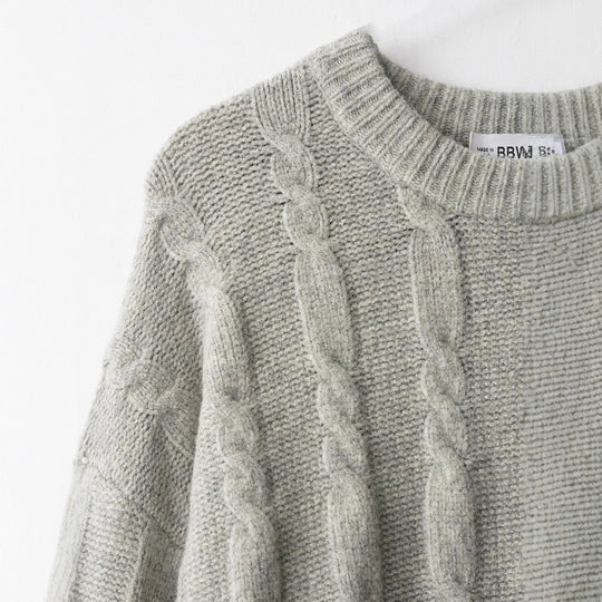 Damen kuscheliger Strickpullover mit Klassischem Zopfmuster Fudus