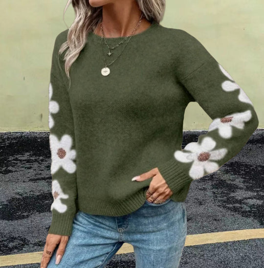 Damen kuscheliger Pullover mit floralen Applikationen Fudus