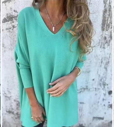 Damen V-Ausschnitt Oversized Pullover Fudus