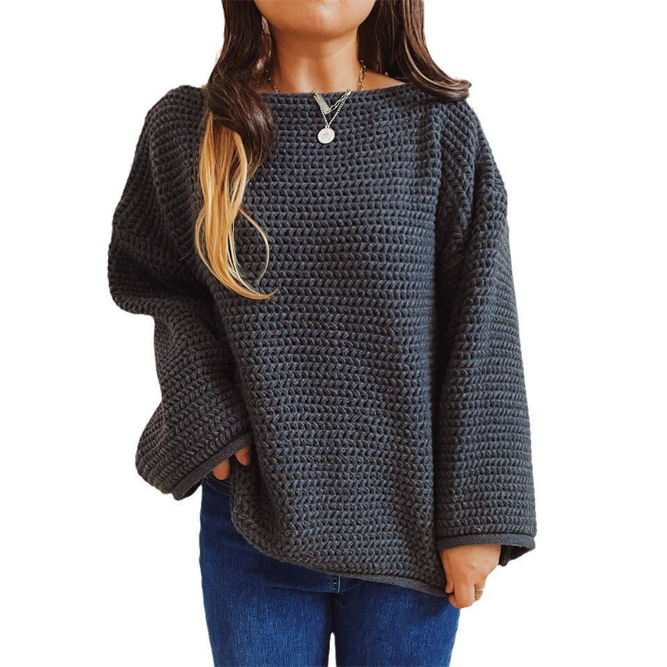 Damen Grobstrickpullover mit weitem Schnitt und lässigen Ärmeln Fudus