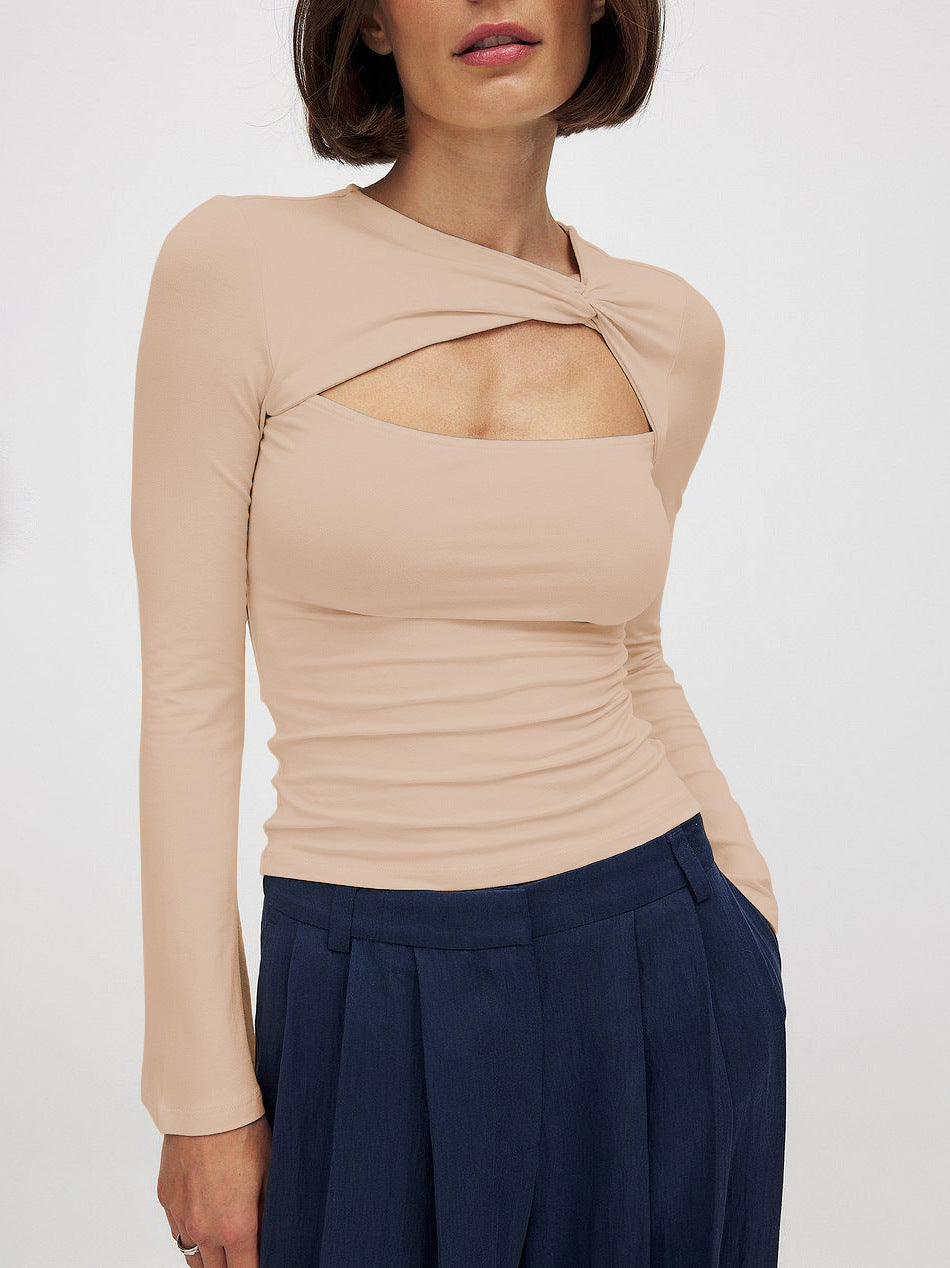 Damen Langarmshirt mit raffiniertem Cut-Out und Wickeldesign Fudus