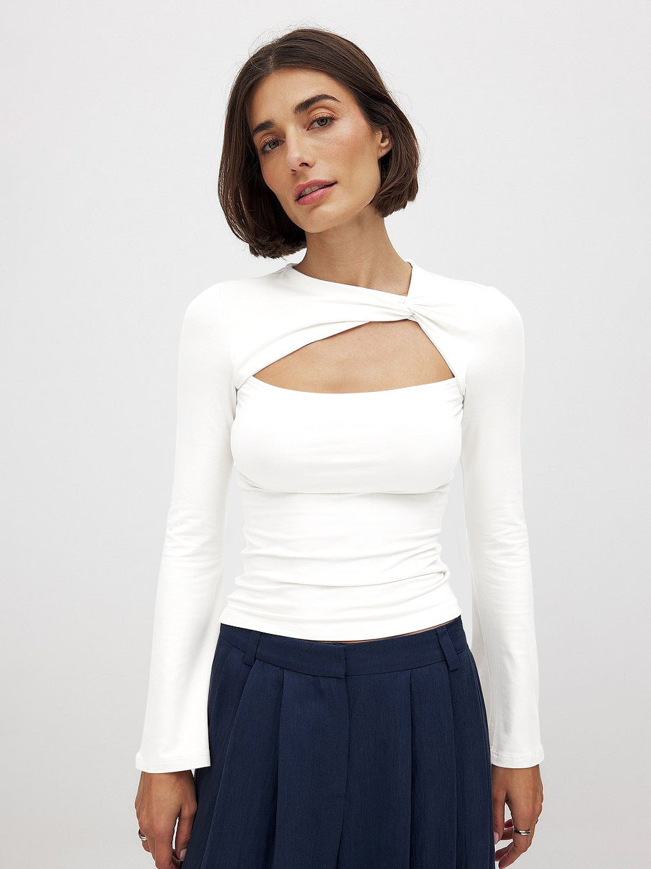 Damen Langarmshirt mit raffiniertem Cut-Out und Wickeldesign Fudus