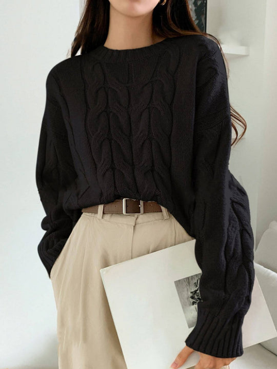 Damen Grobstrickpullover mit Zopfmuster Fudus