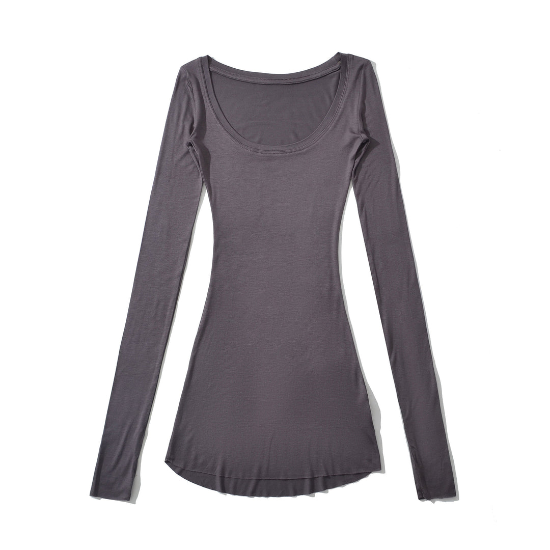 Damen langärmliges Basic-Oberteil mit rundem Ausschnitt Fudus