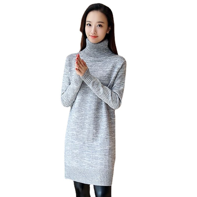 Damen langärmliges Strickkleid mit hohem Rollkragen Fudus