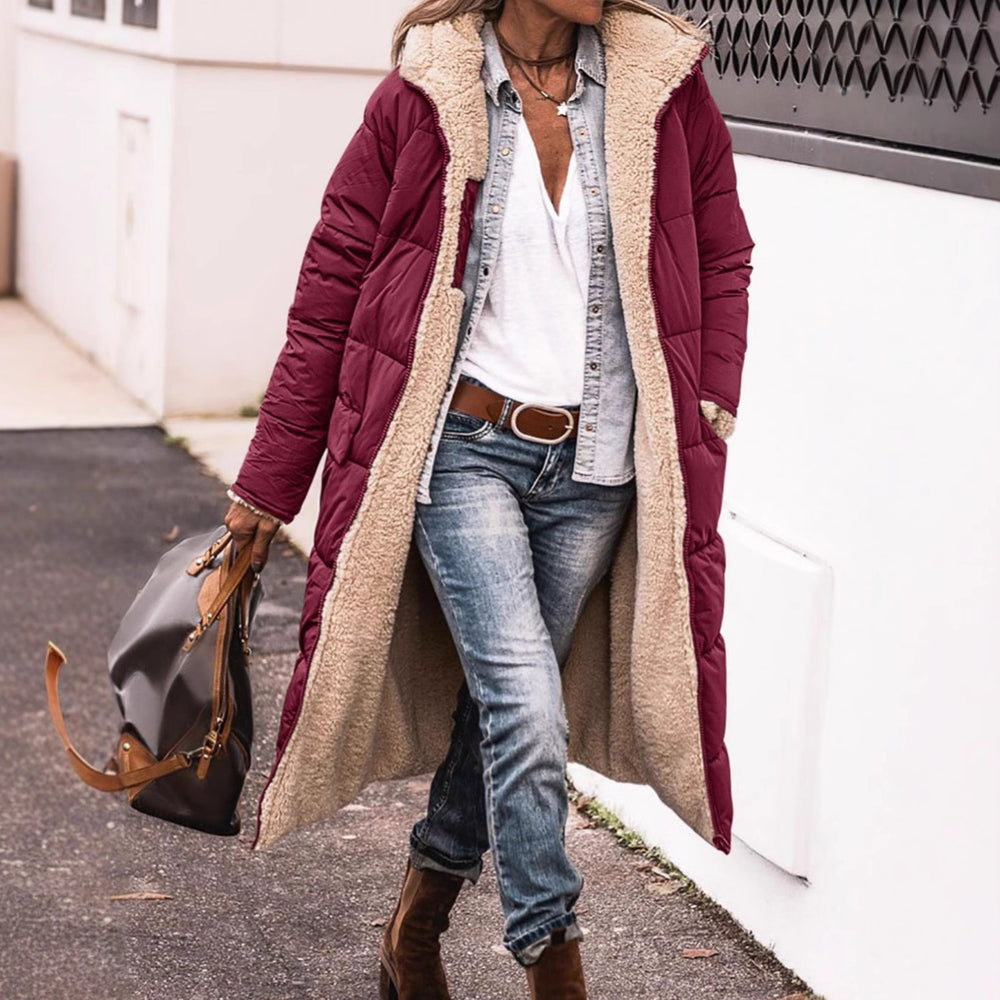 Damen Langer Gefütterter Wintermantel mit Kuscheligem Innenfutter