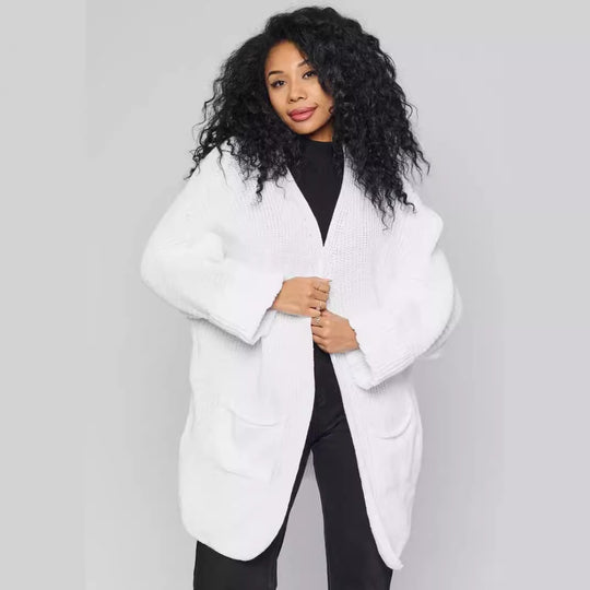 Damen lässige Strickjacke mit aufgesetzten Taschen und offenem Design Fudus