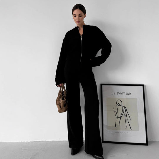 Damen Komfortabler Strickanzug mit Kapuze und weitem Schnitt Fudus