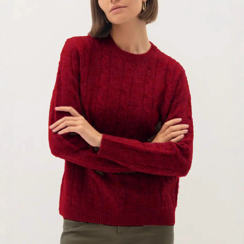 Damen kuscheliger Strickpullover mit Zopfmuster Fudus