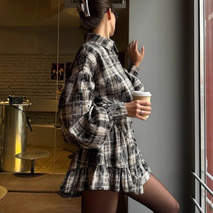 Damen Karierte Bluse und Rock Set Fudus