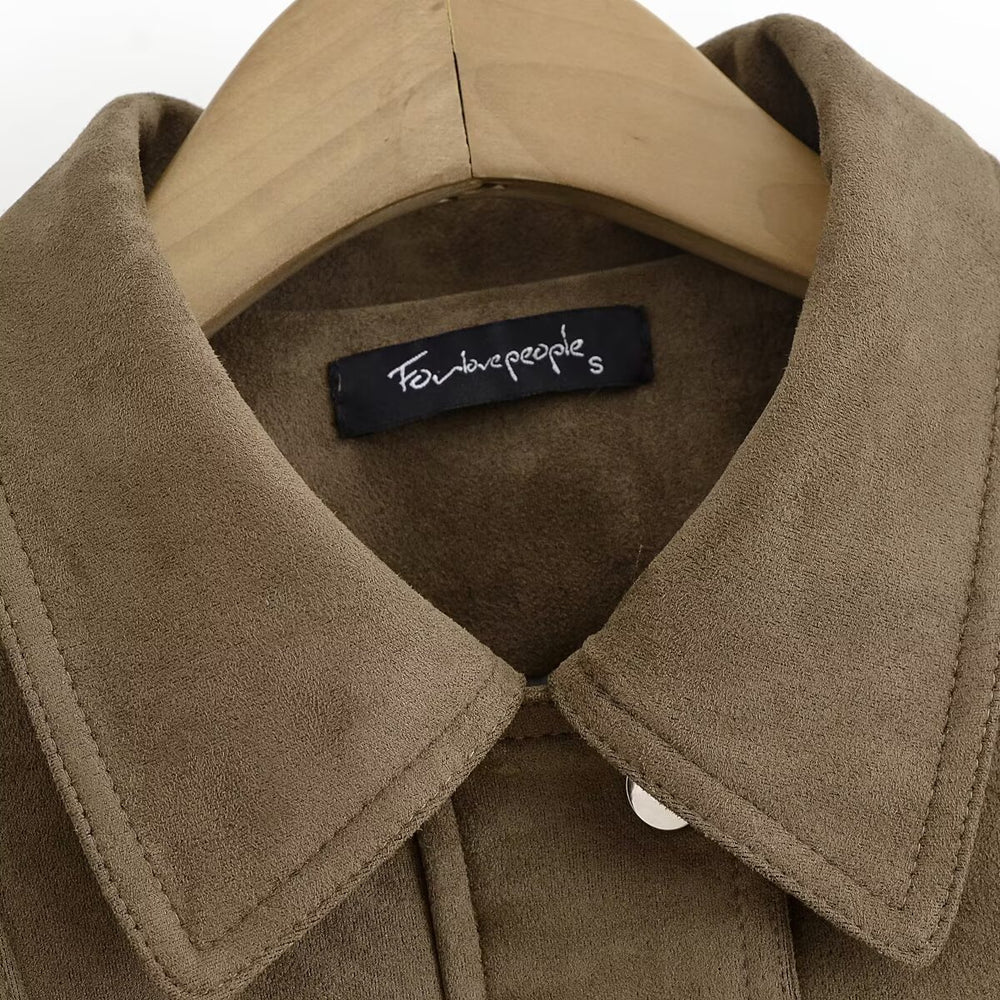 Damen Kunstlederjacke mit elastischem Bund und praktischen Taschen Fudus