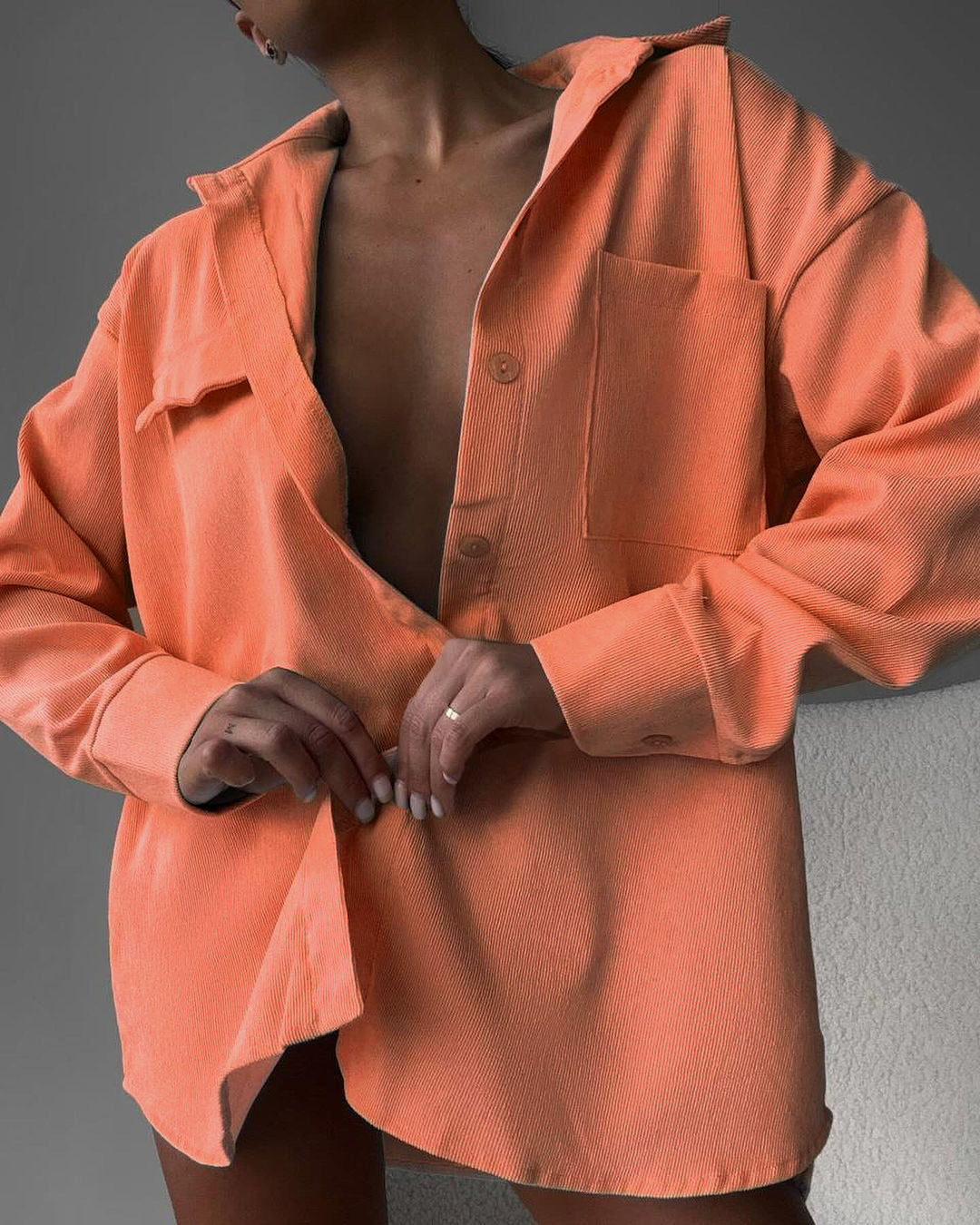 Damen lässige Hemdjacke aus weich strukturiertem Material Fudus