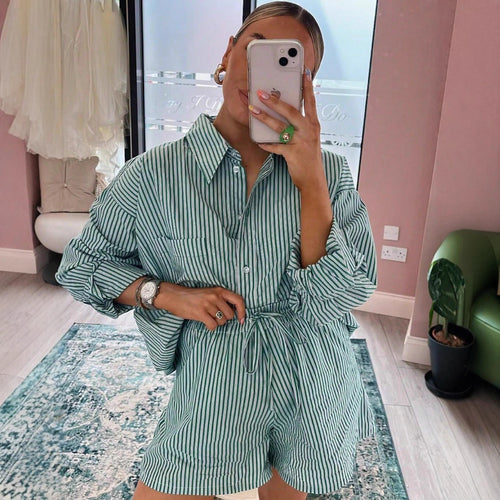 Damen Langarmbluse mit feinem Streifenmuster und Brusttasche Fudus