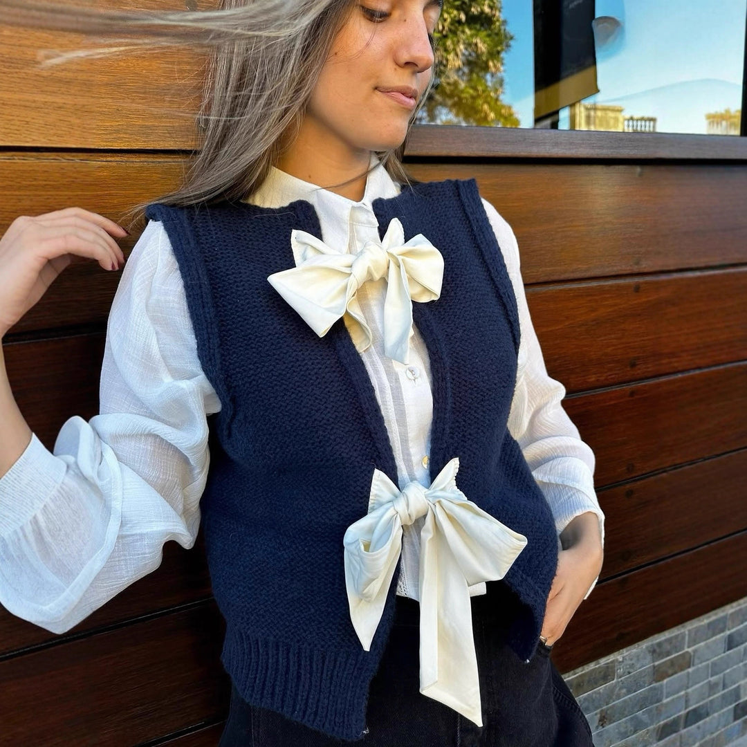 Damen Langärmliger Strickpullover mit Rückenschleifen Fudus