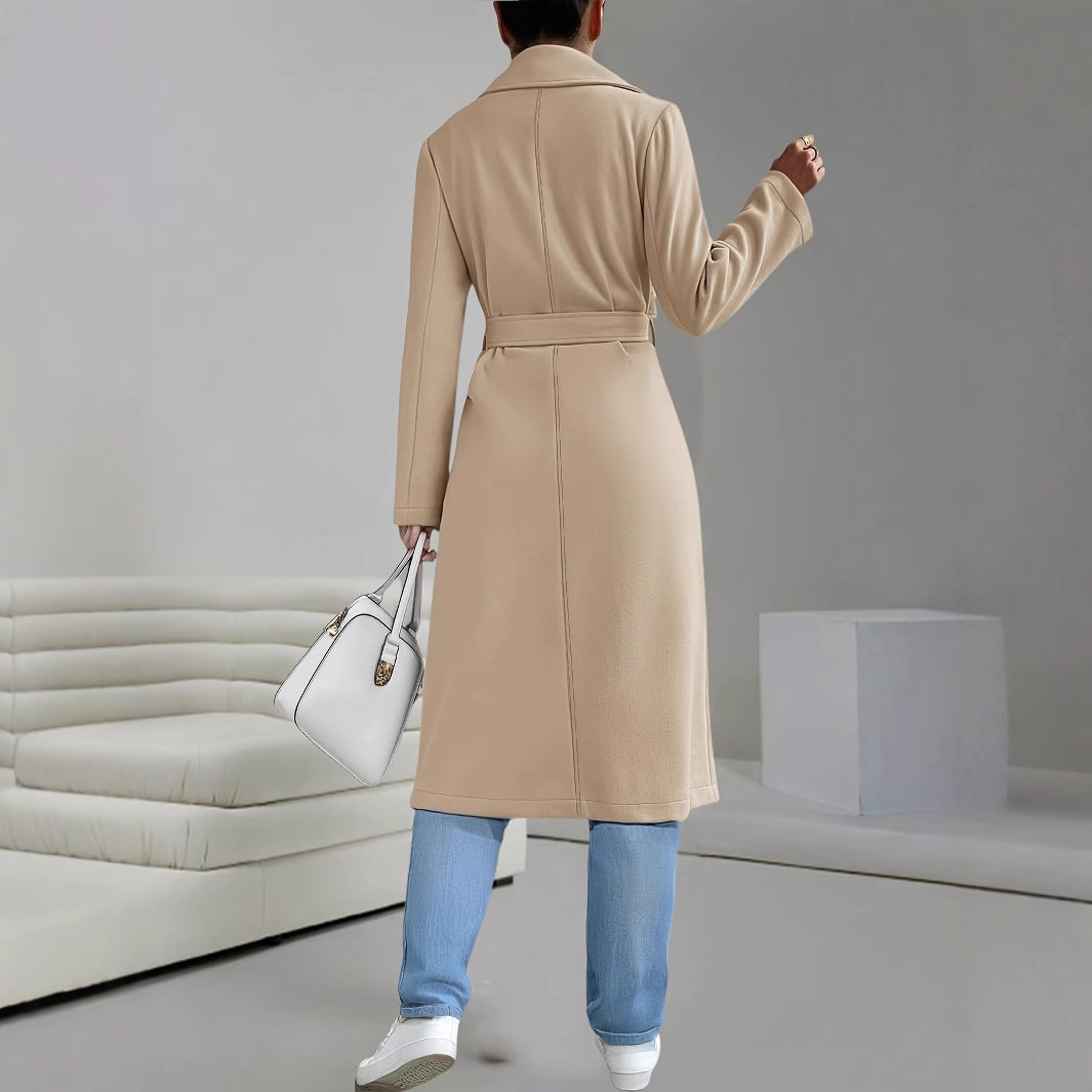 Damen klassischer, eleganter Trenchcoat mit Taillengürtel und dezenten Taschen Fudus