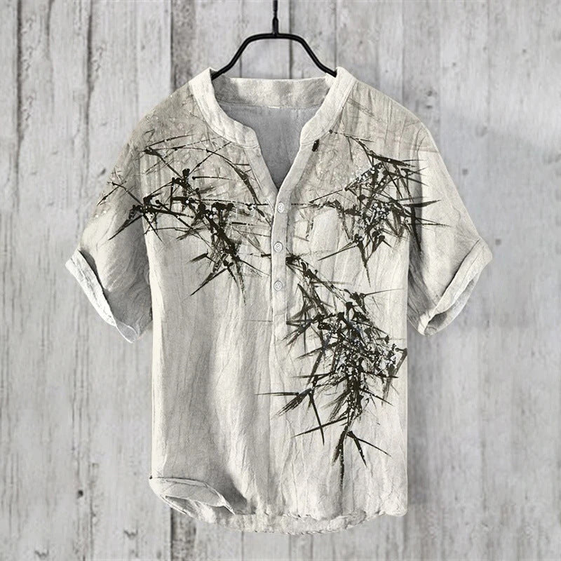 Fudus | Weinlese Fisch Japanische Kunst Leinenmischung Hemd